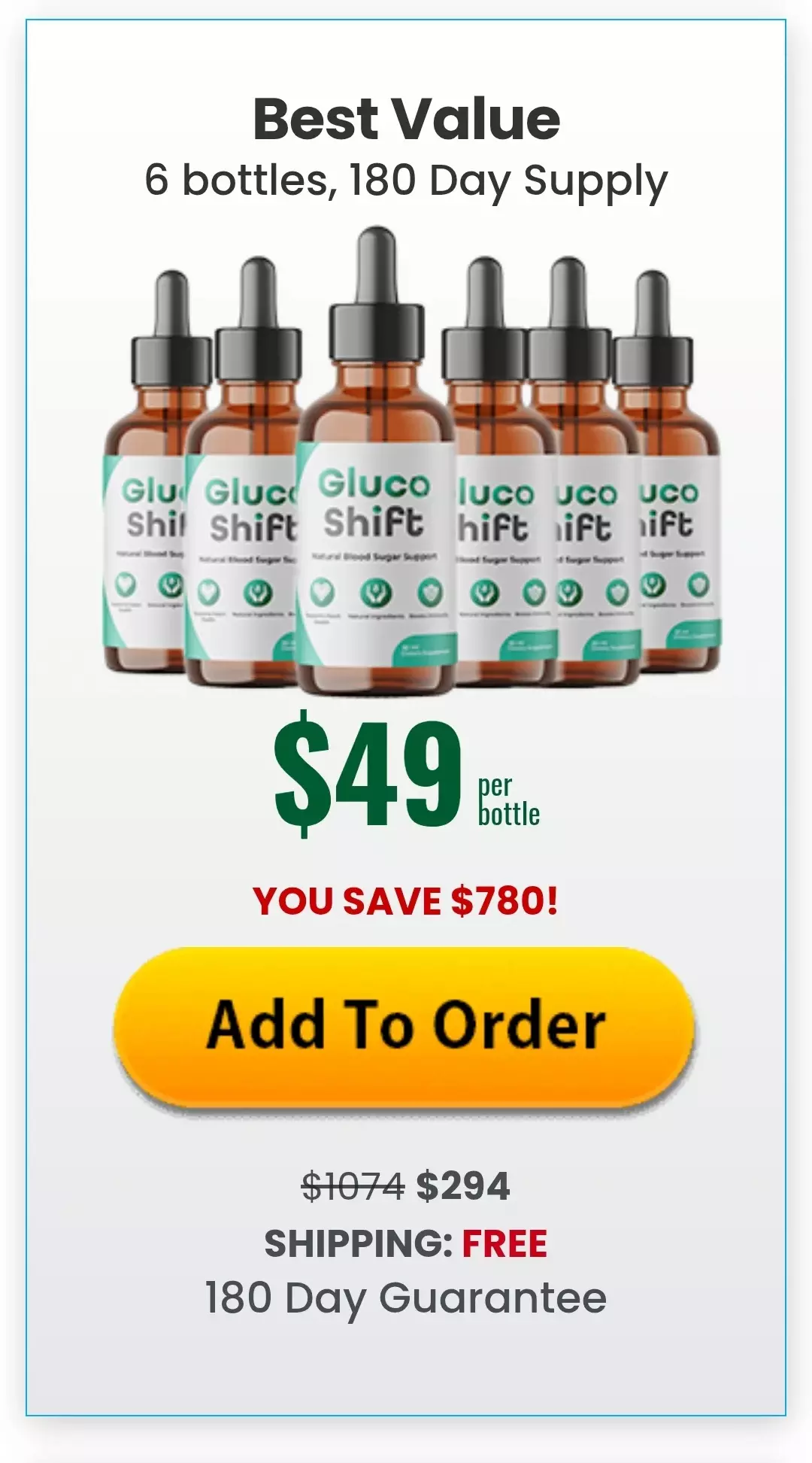 GlucoShift™ 6 bottles pricing